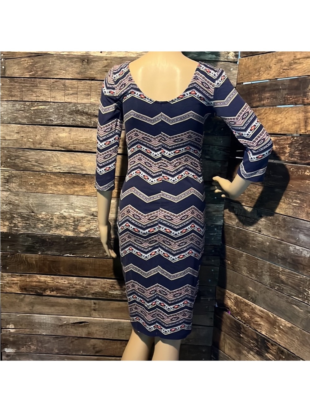 Xhilaration Navy Chevron Midi Dress with Pink & White Details Size Small - Picture 3 of 7